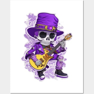 cool skeleton with guitar Posters and Art